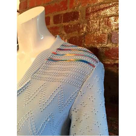 Vintage 80's Summer Knit Sweater with Rainbow Accents: The Bob Ross Sweater! bust 36-40 thumb