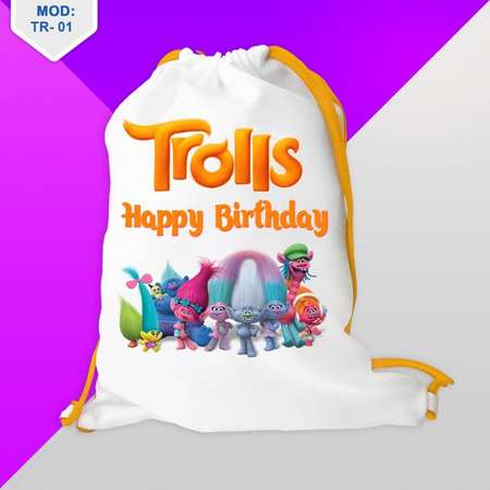 5Qty Trolls Favor Bag Birthday - Birthday Party - Custom Backpack - Drawstring Bag - Favor candy - 8''x12'' or 12''x16'' thumb