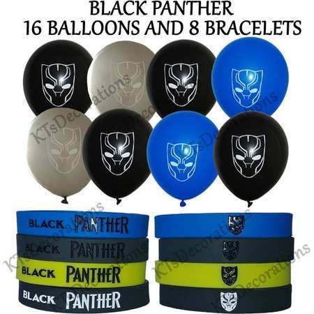 24 Piece Black Panther Set! Includes 8 ea Bracelets & 16 ea Latex Balloons! Great Party Decorations, Favors, Goodie Bag Fillers thumb