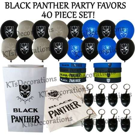 40 Piece Black Panther Party Set! Includes Bracelets, Latex Balloons, Goody Bags, Metal Keychains ~ Great Favors, Loot Bag Fillers, prizes thumb
