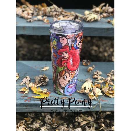 Disney Tumbler ONE OF A KIND Sketchy Disney Characters Ariel Peter Pan Ursula Aladdin Aristocats Lion King Bambi Coffee Cup Mug Travel Mug thumb