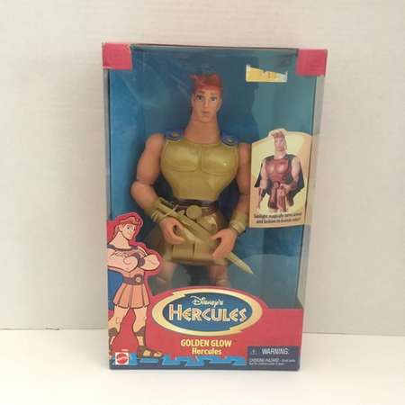 Hercules Mattel Figures {Disney Golden Glow Hercules Action Figure} Vintage 1996 Hercules Greek Toy Barbie dolls- Rare in Box 90s Toy thumb