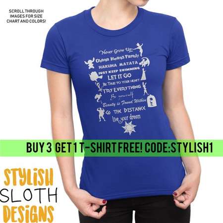 Disney 11 Lessons Unisex Women Children T shirt Peter pan Tangled Hercules Mulan Frozen Finding Nemo Lion King thumb