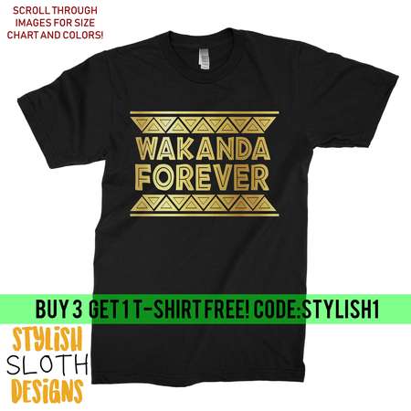 Wakanda Forever Gold Shirt Black Panther T shirt, Unisex Women and Youth T-shirts, Marvel T-shirt, Superhero T shirt, Avengers T-shirt. thumb
