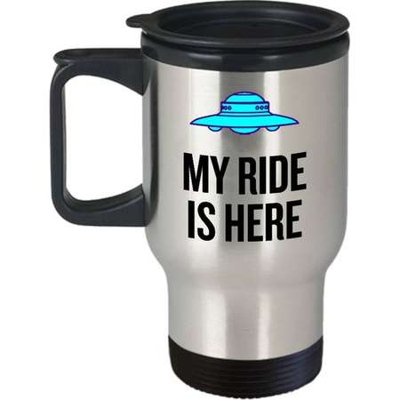 Funny UFO Mug - My Ride Is Here - UFO Hunting - Alien Travel Mug - Extraterrestrial - Ufology Gift - Flying Saucer thumb
