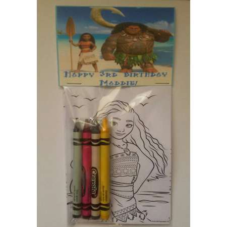 Sets of Personalized Moana Birthday Party Favor Coloring Pages and Crayon Sets Goody bag treat bag favor bag fillers thumb