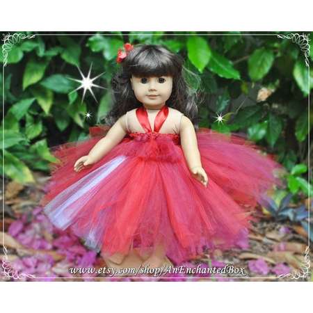 ELENA of AVALOR Princess Dress for 18" American Girl Doll, 15" Bitty Doll, Dressup Gown, Tutu Costume, Valentine, Red, Flower Girl Gift thumb
