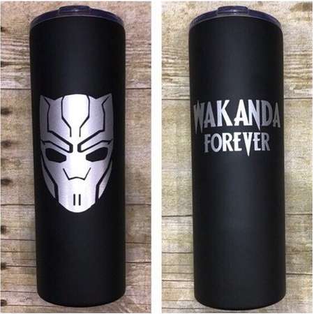 Black Panther Wakanda Forever 22oz Stainless Steel Cup with Straw, Wakanda Forever Tumbler, Black Panther Tumber, Blank Panter Travel Mug thumb