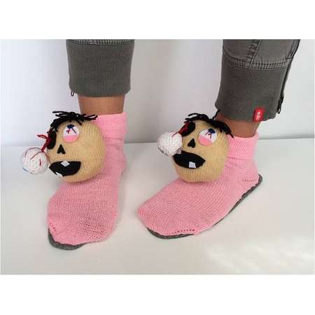 Halloween Slippers, knitted zombie, fanny socks, zombi Slippers, monster Slippers, Frankenstein socks, the walking Dead socks, weird slipper thumb
