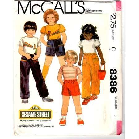 Vintage 1983 UnCut McCall's 8386 Sewing Pattern - Sesame Street Child's Size 2 T-Shirt, Pants or Shorts and Iron-On Transfer thumb