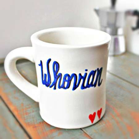 Coffee Mug, diner mug, Whovian, coffee cup, tea cup, Doctor who, blue,black, two hearts, time lord, sci fi, alien thumb