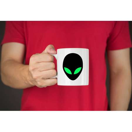 Green Eyed Alien White Ceramic Coffee Mug 15 oz. thumb