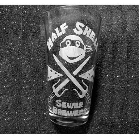 TMNT Teenage Mutant Ninja Turtles Half Shell Sewer Brewers etched tumbler, pint glass, beer cup thumb
