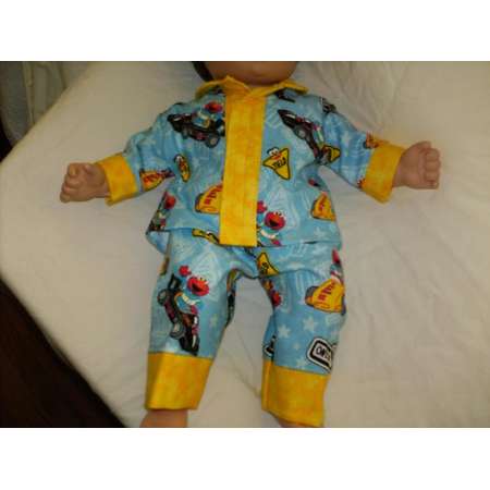 14" 15" 16" American Made Boy Doll Clothes Yellow N Sesame Street Print Pajamas Fits Baby Boy or Girl Dolls thumb