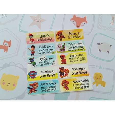 40 PAW PATROL Custom Vinyl Name Labels-School, Daycare, Nursery, Lunch Box, Water Bottle, Summer Camp, Address thumb