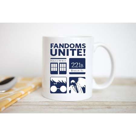 Fandoms Unite! | Doctor Who | Sherlock | Harry Potter | Supernatural | Coffee Mug thumb