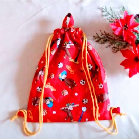 Curious George Monkey Drawstring Backpack Tablet Book Bag Animals Travel Activities Gym Busy Bag Bonus Card Holder thumb