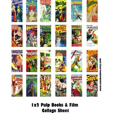 Vintage Pulp Fiction Books and Film Digital Collage Sheet 1x2 Inchies Collage Sheet for Domino Art - INSTANT DOWNLOAD thumb