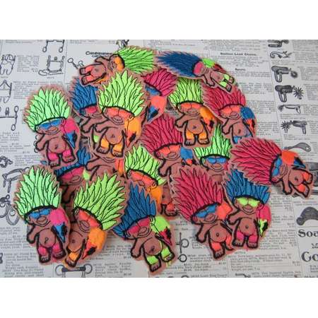 Treasure Troll Patch Price per (1) Deadstock 1990s Hat Backpack Purse Bag Patch Dead Stock Sew Iron Neon Trolls Ice Cream 90's Jacket Coat thumb