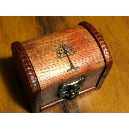 JRR Tolkien inspired mini Tree of Gondor small wood burned wedding ring box chest- Lord of the Rings The Hobbit thumb
