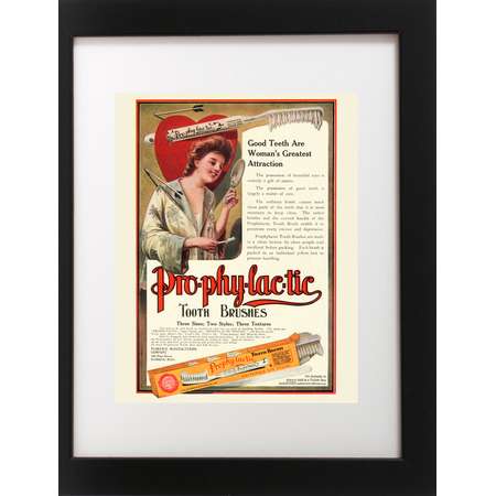 Antique LOVE Valentine Heart Girl Hand Mirror Toothbrush Teeth Dental Dentist BEAUTY Advertising Poster Bathroom Repro Art Print thumb