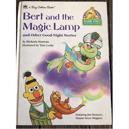 Vintage Sesame Street Good-Night Stories Hardcover Book - Bert and the Magic Lamp and other Good Night Stores By Michaela Muntean - 1989 thumb