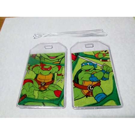 TMNT Teenage Mutant Ninja Turtles pair luggage tags, travel accessory Gift Card Holder ID backpack strollers wheelchair golf or athletic thumb