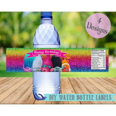 Trolls Water Bottle Labels- Trolls Birthday Party Printable-Digital-Instant Download thumb