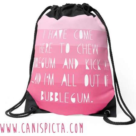 Ombre Pink Bubblegum Bag Movie Quote They Live Drawstring Backpack Bright Pastel Kickass Chew Text Humor Funny Alien Sci-Fi Black Tote Purse thumb