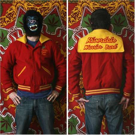 Vintage Varsity Jacket. Riverdale Warrior Band Bright Red And Yellow Varsity Jacket. Name and Rose Embroidered On The Breast. thumb
