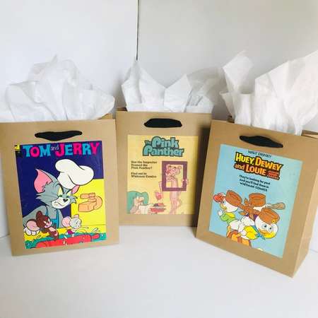 3 Comic gift bags Tom and Jerry, Pink Panther, Huey,Dewey and Louie Recycled comic book/ handmade superhero gift bag thumb