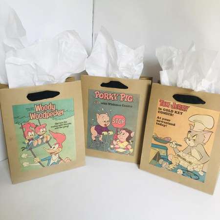 3 Comic gift bags Tom and Jerry, woody woodpecker, Porky Pig /Recycled comic book/ handmade superhero gift bag thumb