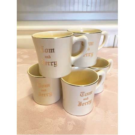 Rare Tom And Jerry Punch Bowl Mugs. Homer Laughler USA. J51N4 Gold Rim Tom And Jerry Ceramic Mugs Set Of 6 Yellow Pottery Mugs thumb