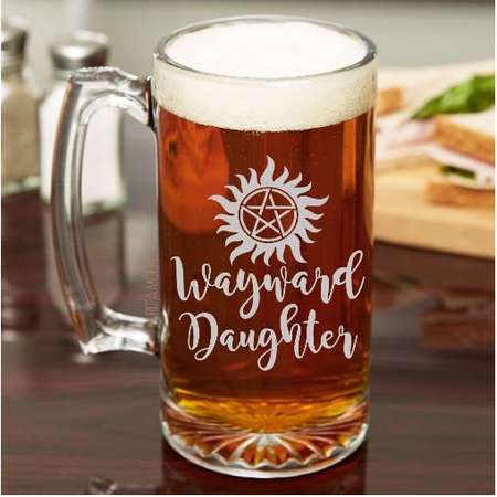 Wayward Daughter *Supernatural* - etched either beer mug, stemmed or stemless wine glass Free Monogram or Personalization -pentacle thumb