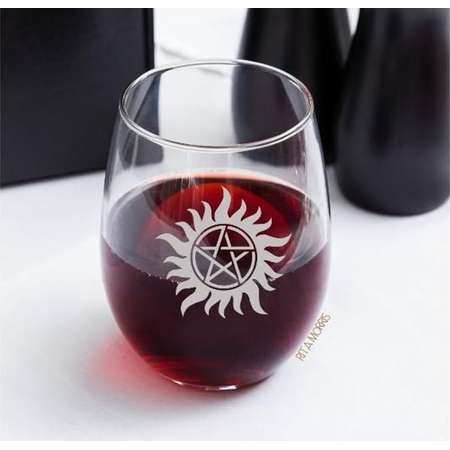 Supernatural - etched either beer mug, stemmed or stemless wine glass Free Monogrammed or Personalized -pentacle pentagram tattoo sam dean thumb
