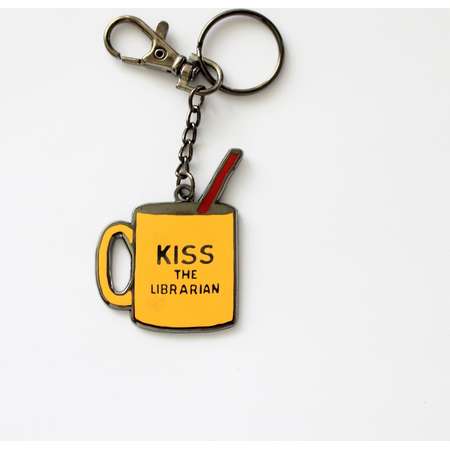 Kiss the Librarian Buffy the Vampire Slayer Keychain with Lobster Claw Clasp // 2" hard enamel thumb