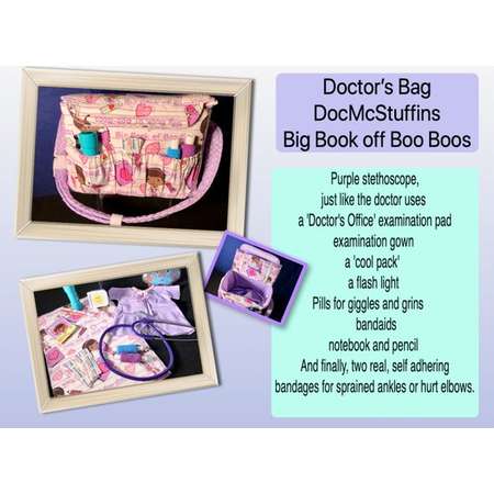 Doc McStuffins Doctor's Bag in Big Book of Boo Boos - Lavender Dots Lining and all the necessities to care for her baby thumb