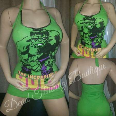 RECYCLED UPCYCLED Halter top dress Made from licensed The Incredible Hulk green mens shirt Choose size thumb