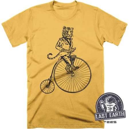 On Sale Tiger on a Bike Shirt Funny Tshirts Vintage T Shirt Penny Farthing Mens Tshirt Womens Graphic Tees Daniel Tiger Birthday Shirt Kids thumb