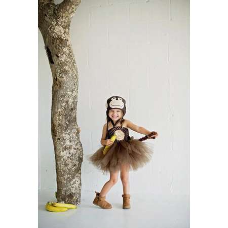 Monkey Halloween Costume Set, Tutu Dress Handmade Crochet Hat Outift Baby Girls Halloween Costume Chimp Curious George Costume zoo Animal thumb