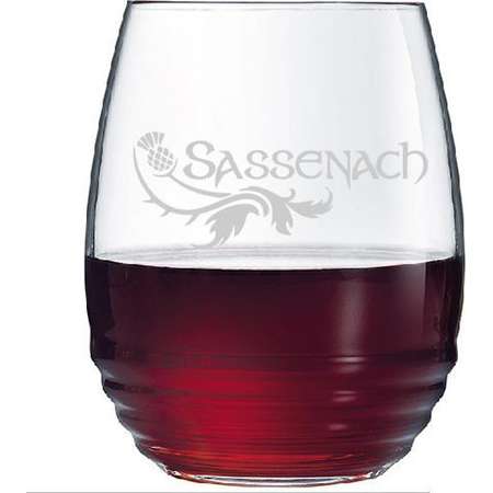 Sassenach Outlander Theme Claire Diana Gabaldon Wine Drinking Glass Gift Dragonfly in Amber Scotland Book Series thumb