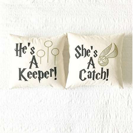 He's A Keeper/She's A Catch Pillow Set - Anniversary Gift, Gift for Women, Gift for Him, Book Lover, Gift for Her, Home Decor, Wedding Gift thumb
