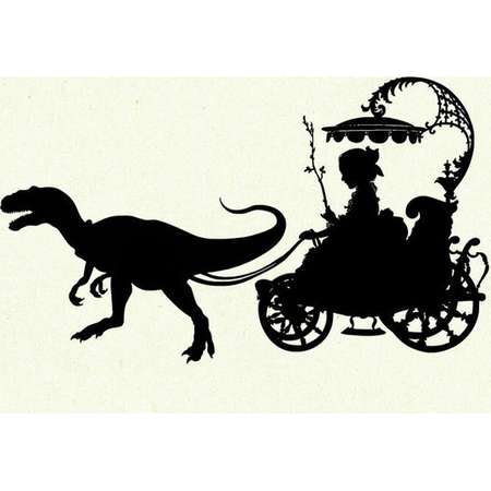 Dinosaur Art Print Silhouette Girl Carriage Pet Raptor Velociraptor SMALL art print Victorian Steampunk Jurassic Park thumb