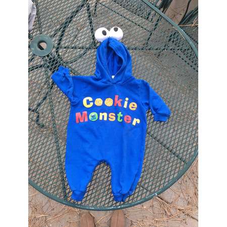 Vintage Cookie Monster Hooded Coverall, Sesame Street Cookie Monster Costume, Blue Sweatshirt Fleece, One Piece, Long Sleeve Romper, 1990s thumb