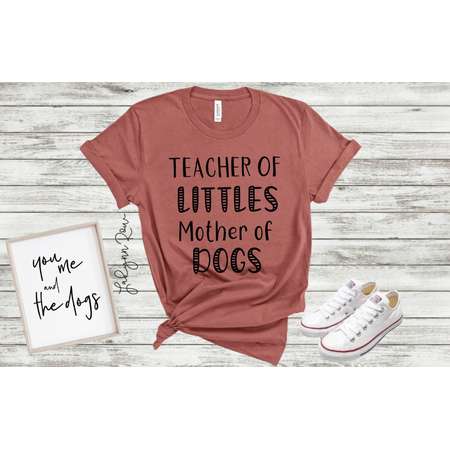 Teacher Of Littles, Mother Of Dogs on a Unisex Triblend Bella Canvas t-shirt, Motherhood, Coffee and Caffeine, Pet Life thumb