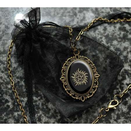 Supernatural sigil cameo necklace | anti demon pendant | Winchester tattoo jewelry | Destiel cosplay prop | costume jewellery accessory thumb