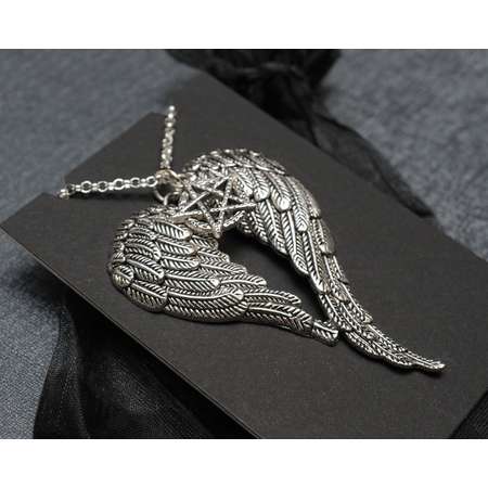 Supernatural Castiel necklace | heart shaped angel wings and pentagram | fandom accessory | cosplay prop replica jewelry | costume jewellery thumb
