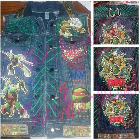 TMNT Vest Ninja Turtle Birthday Shirt Denim Vest Custom Denim Vest Denim Jacket Custom Teenage Mutant Ninja Turtles Converse TMNT Chucks thumb