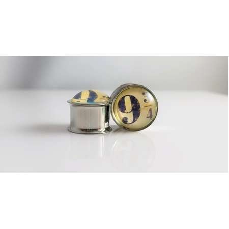 Pair platform 9 3/4 stainless steel plugs handmade double flare saddle gauge Harry Potter thumb