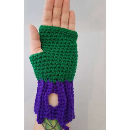 Incredible Hulk Fingerless Gloves Avengers Crochet Handmade Cosplay Accessory Halloween Costume Comic Book Superhero Super Heroes Comics thumb